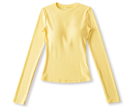 Elastic Vintage Round Neck Padded Long Sleeve T-Shirt Top