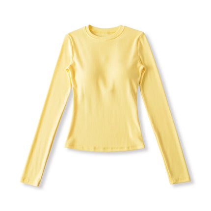 Elastic Vintage Round Neck Padded Long Sleeve T-Shirt Top