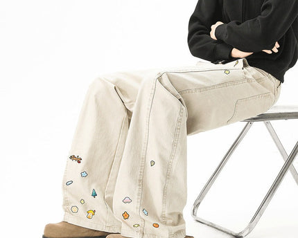 Pantalons cargo imprimés amusants style unisexe tendance larges jambes décontractés longs