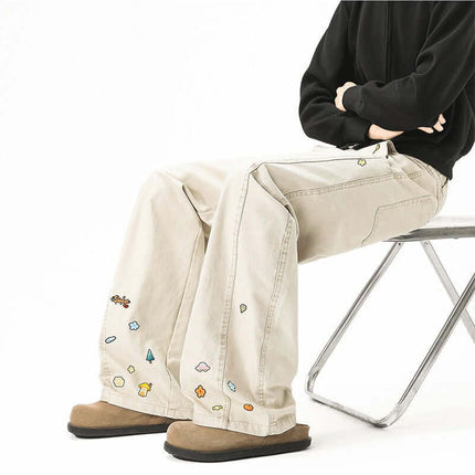 Loose Wide Leg Casual Long Pants featuring cartoon-inspired detailing, casual style and a wide-leg silhouette.