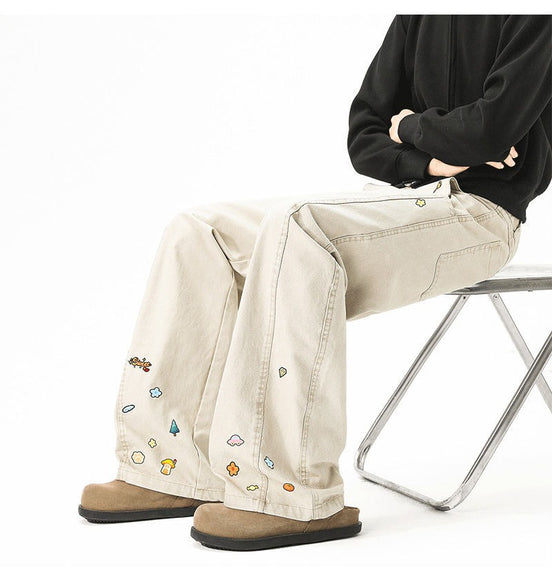 Pantalons cargo imprimés amusants style unisexe tendance larges jambes décontractés longs