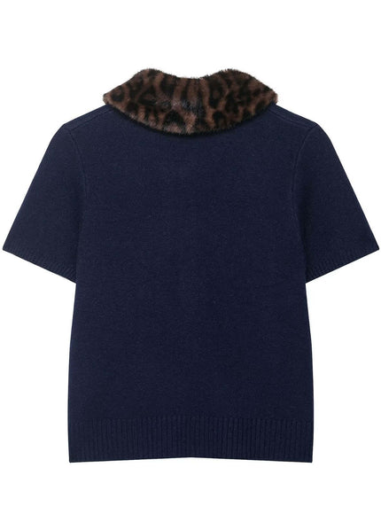 Animal Print Collar Knitted Jacket styling detail - Premium Streetwear