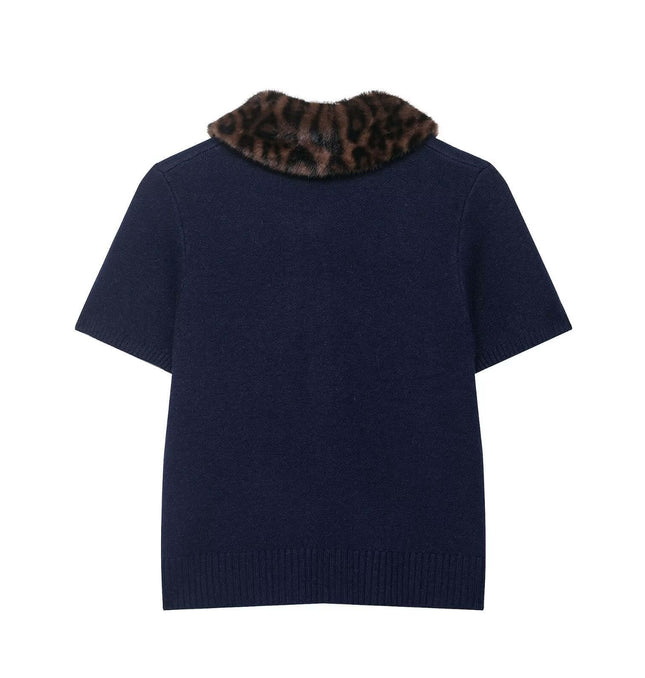 Animal print collar knitted jacket