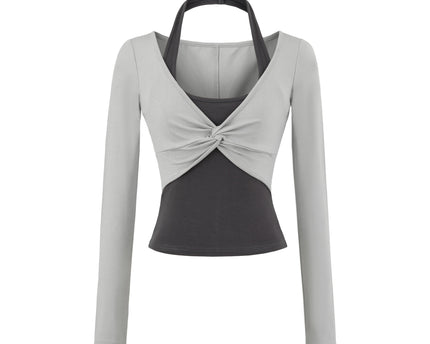 Tricou cu mânecă lungă pentru femei, cu guler suspendat