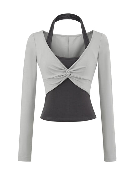 T-shirt à manches longues à col suspendu pour femmes