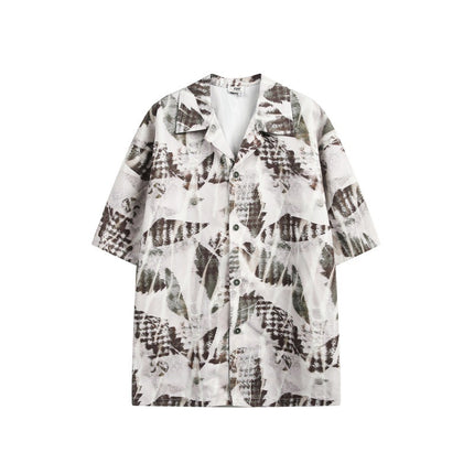 Japanese Workwear Oil Painting Print Loose Shirt