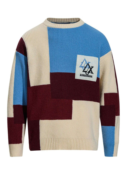 Front view of Embroidered Paneled Crewneck - Grozavu brand streetwear
