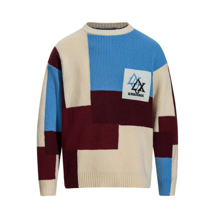 Front view of Embroidered Paneled Crewneck - Grozavu brand streetwear