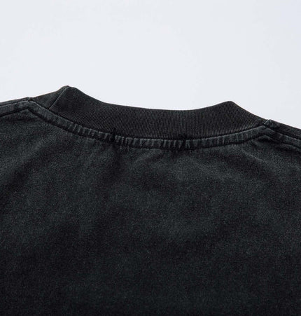 Retro Washed Badge Letter TShirt – Loose Fit back view showcasing the neckline and fabric texture.