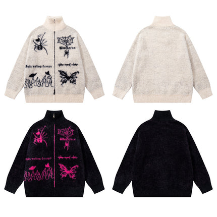 Casual Butterfly Spider Jacquard Cardigan