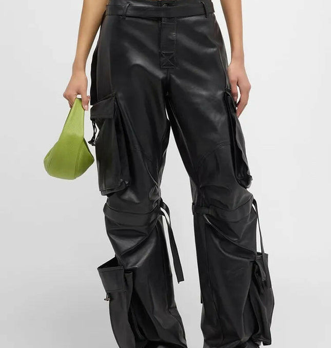 Grozavu Solid Leather Pants: High Waist Chic at €79.00