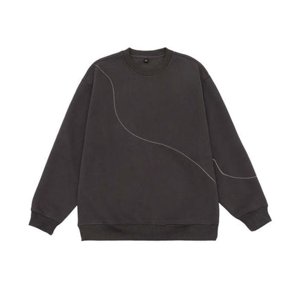 Round Neck Letter Print Hoodie – Loose Fit in dark color with stylish stitching design.