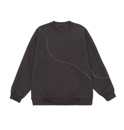 Round Neck Letter Print Hoodie – Loose Fit in dark color with stylish stitching design.