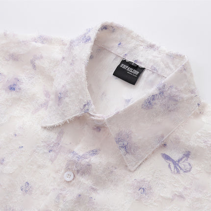 Camicia a maniche corte con stampa jacquard a farfalla – Casual