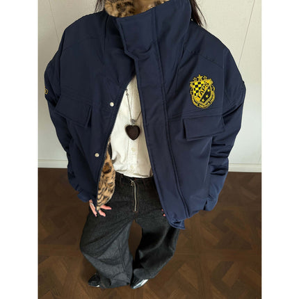 Leopard Style Fur Collar Jacket – Loose Fit with a luxurious fur trim and stylish design.