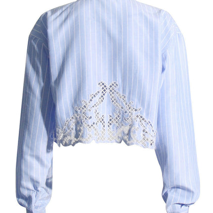 Grozavu's Hollow Hook Flower Striped Shirt: Casual Women's Top at €58.99