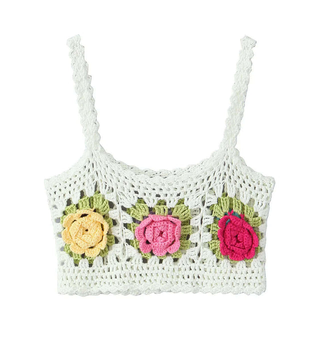 Front view of Three Dimensional Flower Small Vest - Grozavu brand streetwear