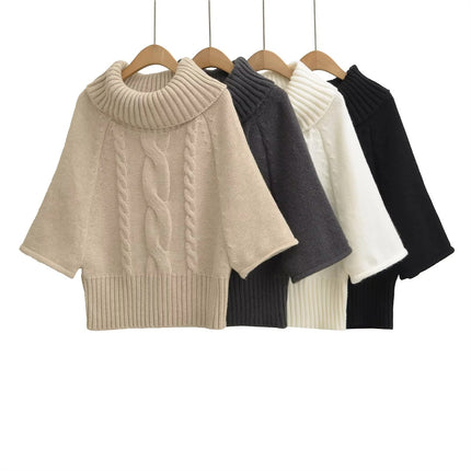 Pulover cu guler înalt din tricot cablu vintage multi-purtare pentru femei, top tricotat lejer