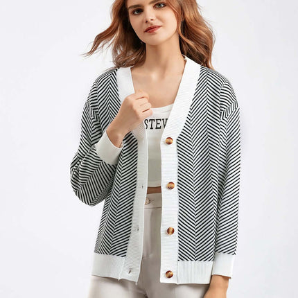 Knit Cardigan with Heart Stripe