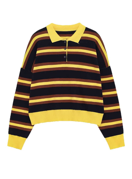 Model wearing Stripe solid color long sleeve sweater by Grozavu