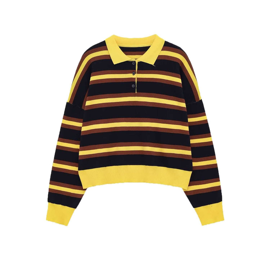 Model wearing Stripe solid color long sleeve sweater by Grozavu