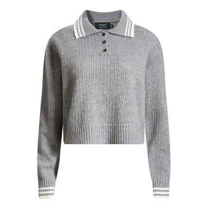 Farbblock Polo-Kragen Strickpullover