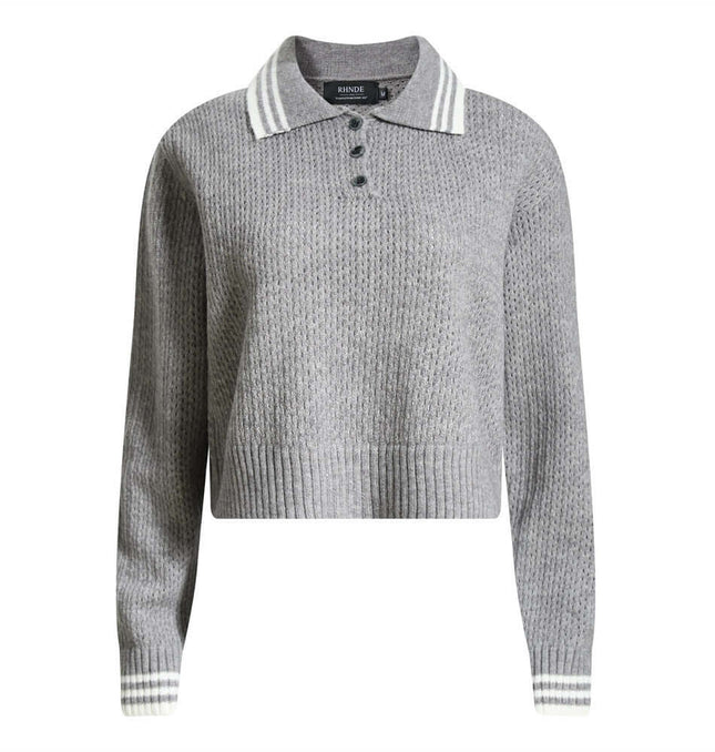 Farbblock Polo-Kragen Strickpullover