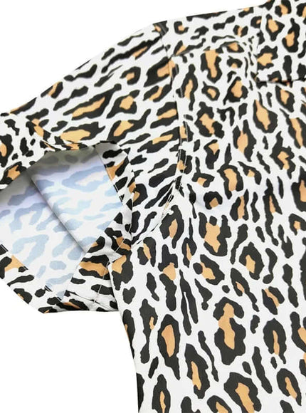 Close-up of Red leopard print classic leopard lapel shirts fabric