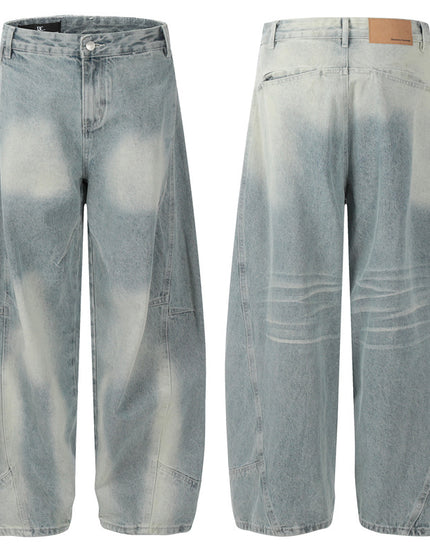 Retro Structured Tapered Pants for Men and Women, Loose Wide-Leg Washed Tie-Dye Straight Leg Jeans