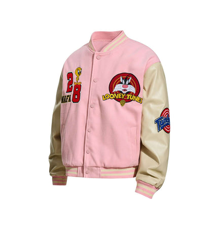 Chaqueta de bordado de letras en patchwork