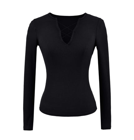 Camiseta de Manga Larga Ajustada con Tirantes y Escote en V