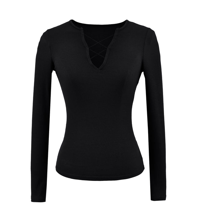 Strap V-Neck Slim Fit Long Sleeve Top – Sweet & Spicy Chic