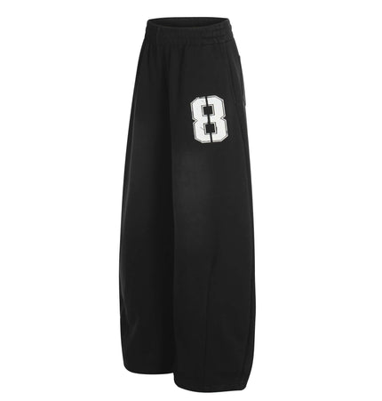 Casual Letter Print Wide-Leg Knife Pants in black with graphic number 3 on the side, perfect for streetwear styling.