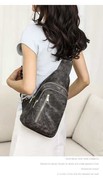 Rucsac Retro Versatil din Piele Moale cu Textură pentru Piept