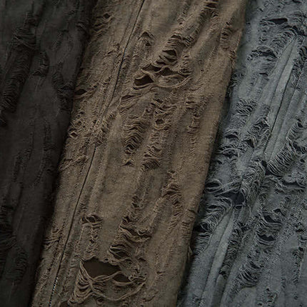 Distressed Short Sleeve Shirt - Loose Fit fabric textures in black, brown, and grey showcasing modern streetwear style.