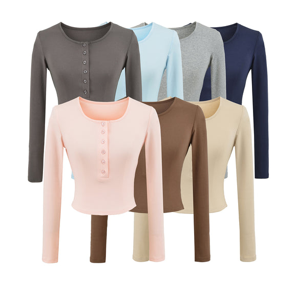 Camiseta de manga larga para mujer con escote en V