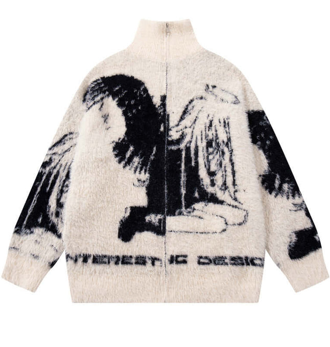 Floral Jacquard Knit Cardigan – Loose Fit with bold angel floral pattern and cozy design.