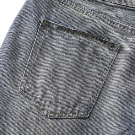 Washed Distressed Denim Pants back pocket detail showcasing vintage style and casual wear appeal.