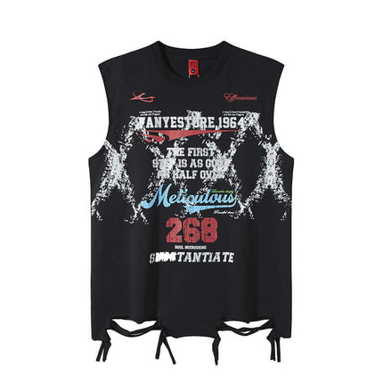 Black hem distressed tank street with Grozavu logo