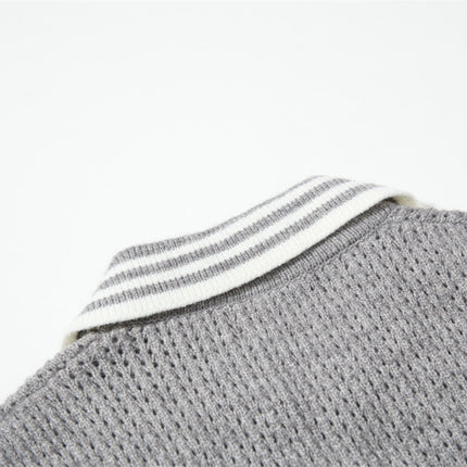 Farbblock Polo-Kragen Strickpullover