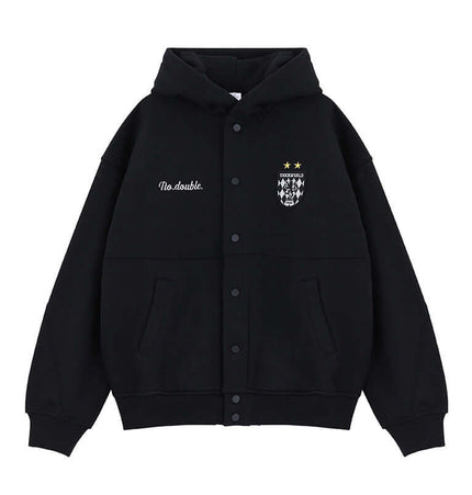 Front view of Buttoned Cardigan Hooded Sweatshirt Embroidery - Grozavu brand streetwear