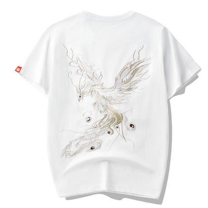 Grozavu's Style Phoenix Embroidered Cotton T-shirt: Trendy & Loose Fit at €30.99