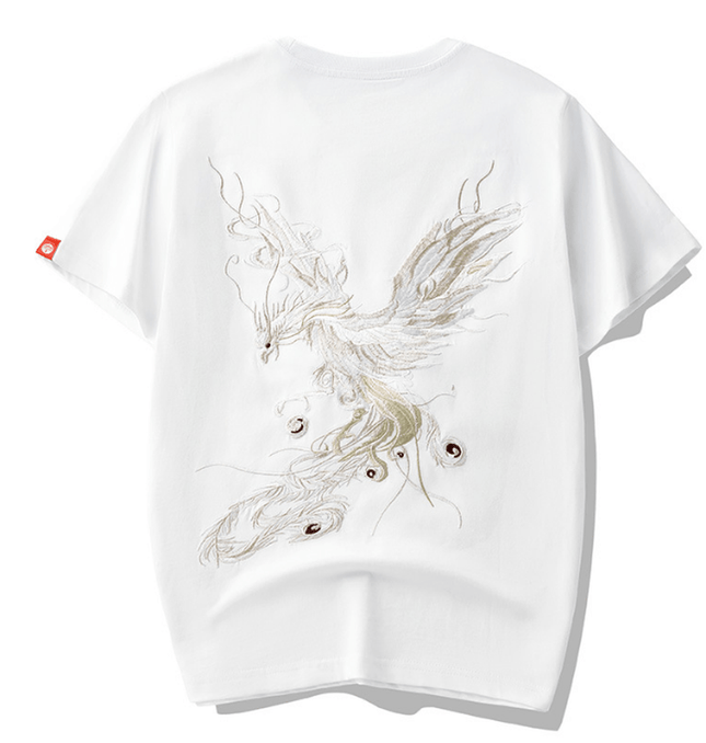 Grozavu's Style Phoenix Embroidered Cotton T-shirt: Trendy & Loose Fit at €30.99