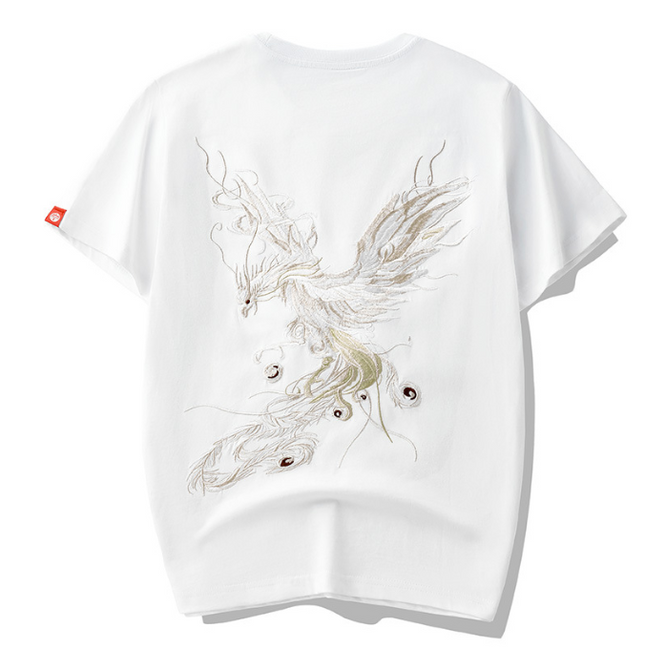 Grozavu's Style Phoenix Embroidered Cotton T-shirt: Trendy & Loose Fit