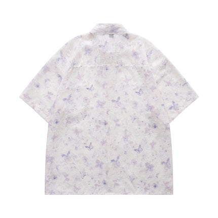 Camicia a maniche corte con stampa jacquard a farfalla – Casual