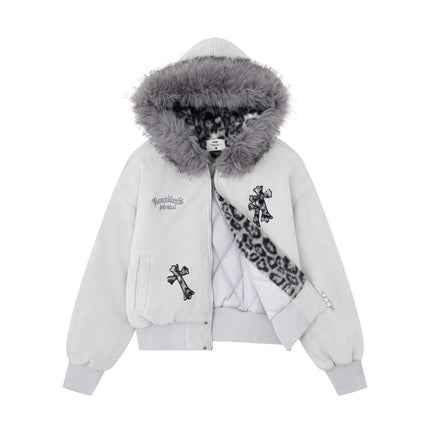 Embroidered Hooded Cotton Coat for Women Winter Warm Cotton Jacket