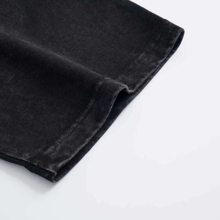 Close-up of the sleeve detail of a Retro Washed Letter T-Shirt – Loose Fit showcasing the premium fabric and relaxed design.