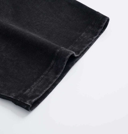 Retro Washed Letter TShirt – Loose Fit close-up showing vintage finish and soft fabric texture.