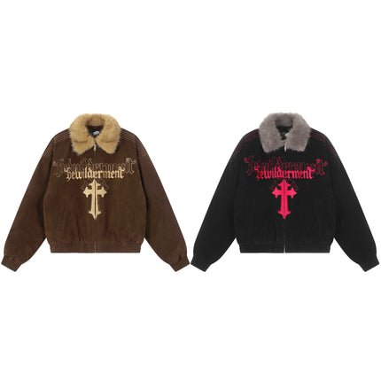 Warm Cotton Jacket with Fur Collar – Loose Fit