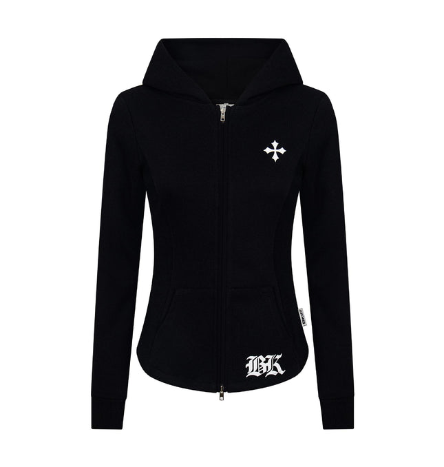 Front view of Letter Cross Zipper Cardigan - Grozavu brand streetwear